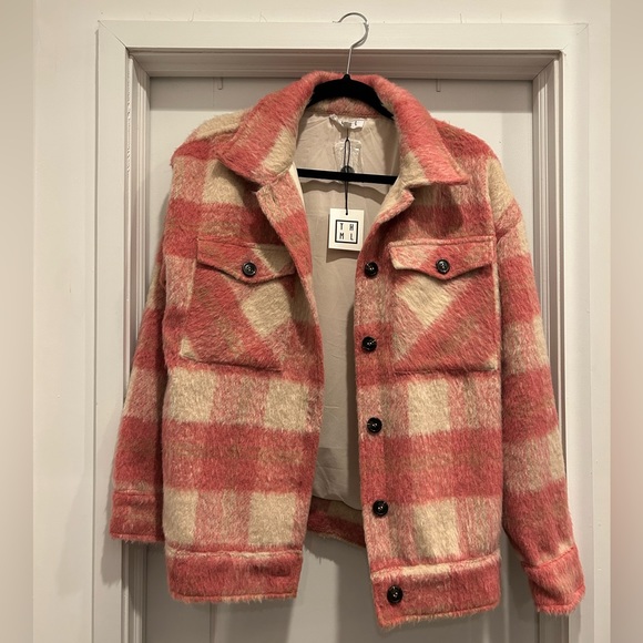 THML Pink Checkered Button-up Shacket Coat, NWT - Picture 4 of 5